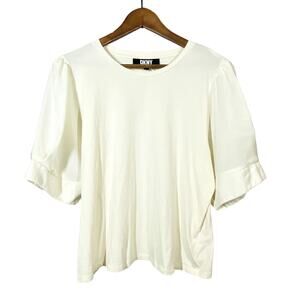 DKNY Balloon Sleeve Tee Top Shirt Champagne Cream Scoop Neck - XL